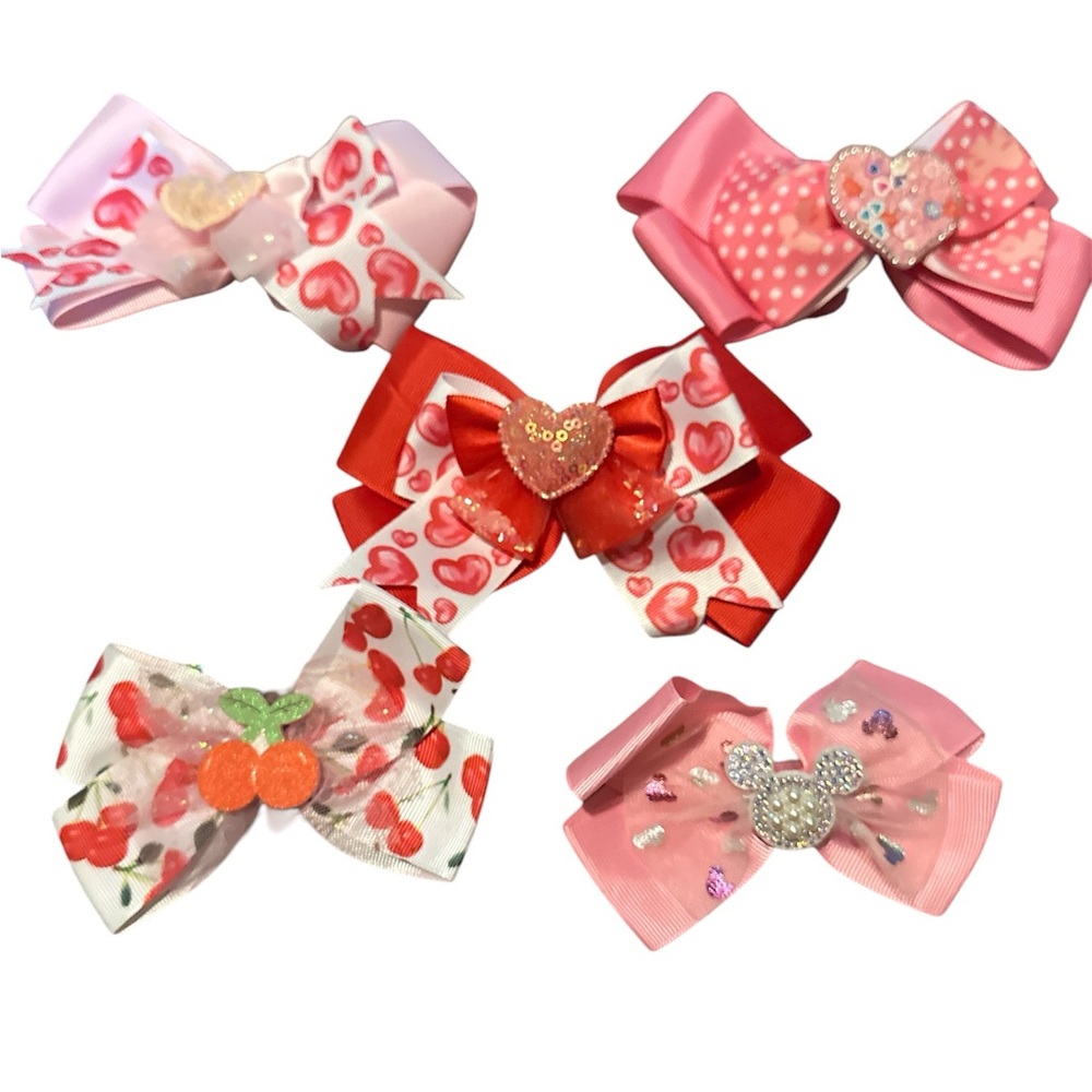 Hand made lil girls bows bundle of 5